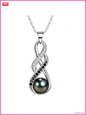 Tahitian Black Pearl Necklace 18K Gold Plated 925 Sterling Silver Infinity